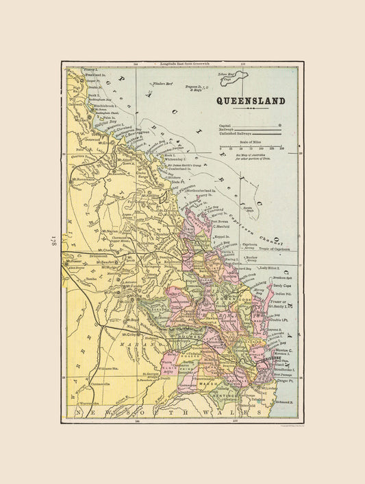 Historic Map - Queensland Australia - Cram 1892 - 23 x 30.44 - Vintage Wall Art