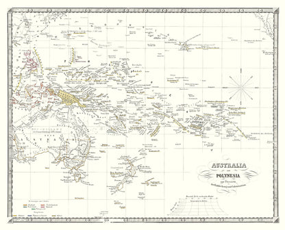 Historic Map - Australia Polynesia - Spruner 1855 - 28.52 x 23 - Vintage Wall Art