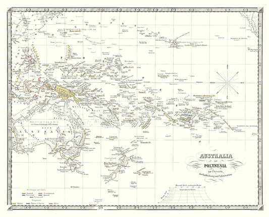 Historic Map - Australia Polynesia - Spruner 1855 - 28.52 x 23 - Vintage Wall Art