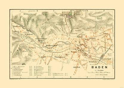 Historic Map - Baden Austria - Baedeker 1910 - 32.22 x 23 - Vintage Wall Art