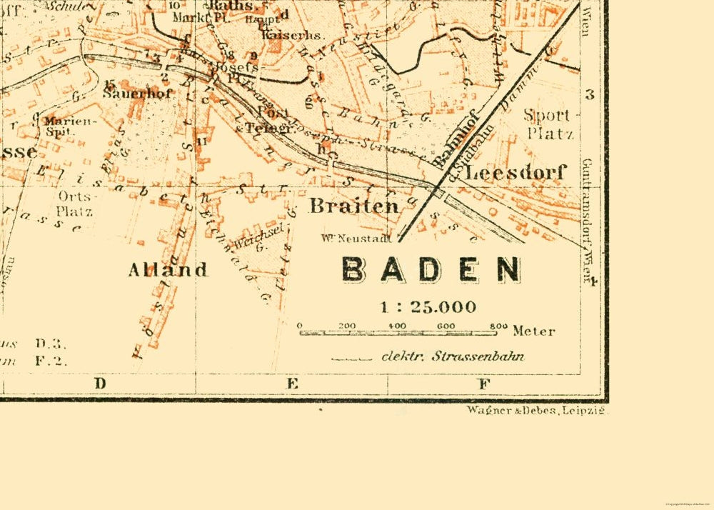 Historic Map - Baden Austria - Baedeker 1910 - 32.22 x 23 - Vintage Wall Art