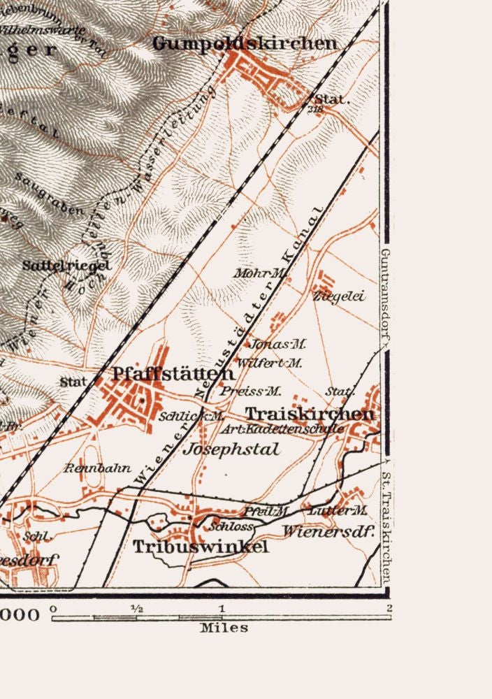 Historic Map - Baden Modling Austria - Baedeker 1910 - 23 x 32.65 - Vintage Wall Art