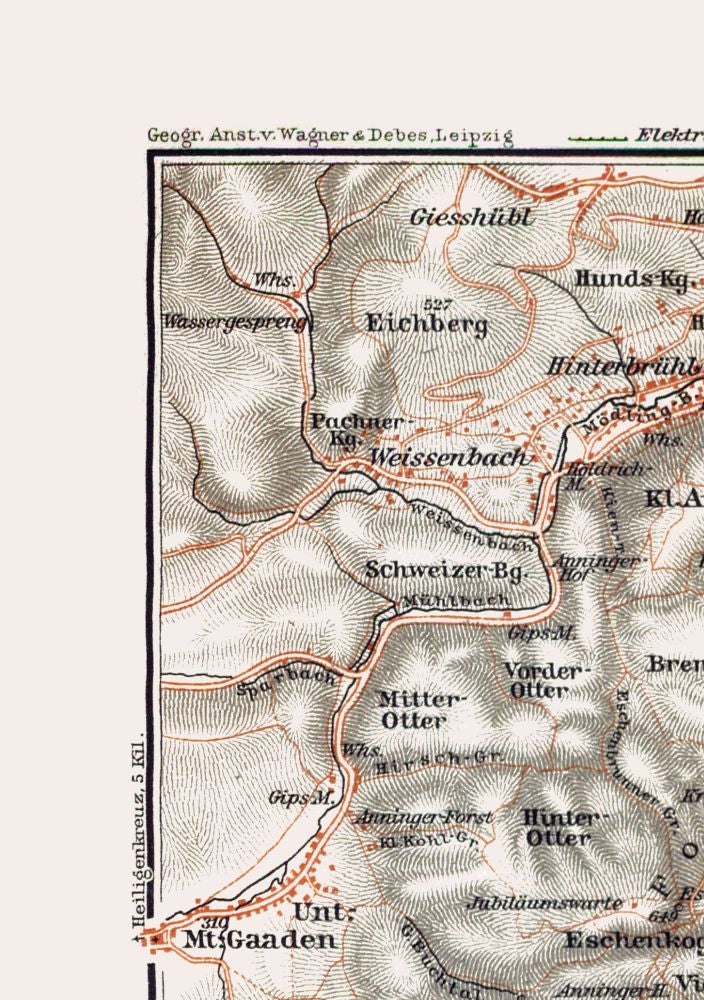 Historic Map - Baden Modling Austria - Baedeker 1910 - 23 x 32.65 - Vintage Wall Art