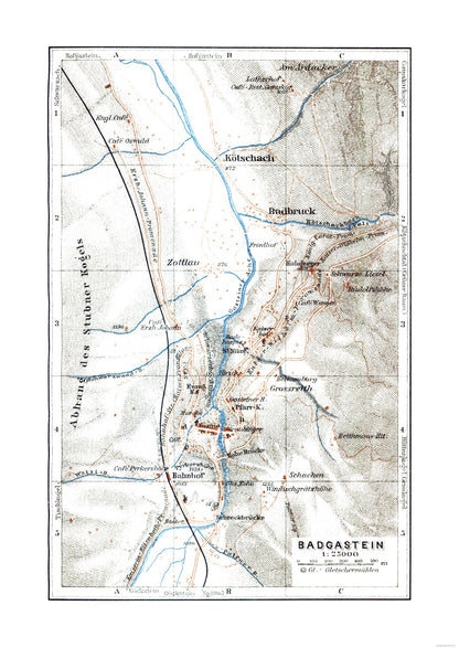 Historic Map - Badgastein Austria - Baedeker 1910 - 23 x 32.45 - Vintage Wall Art