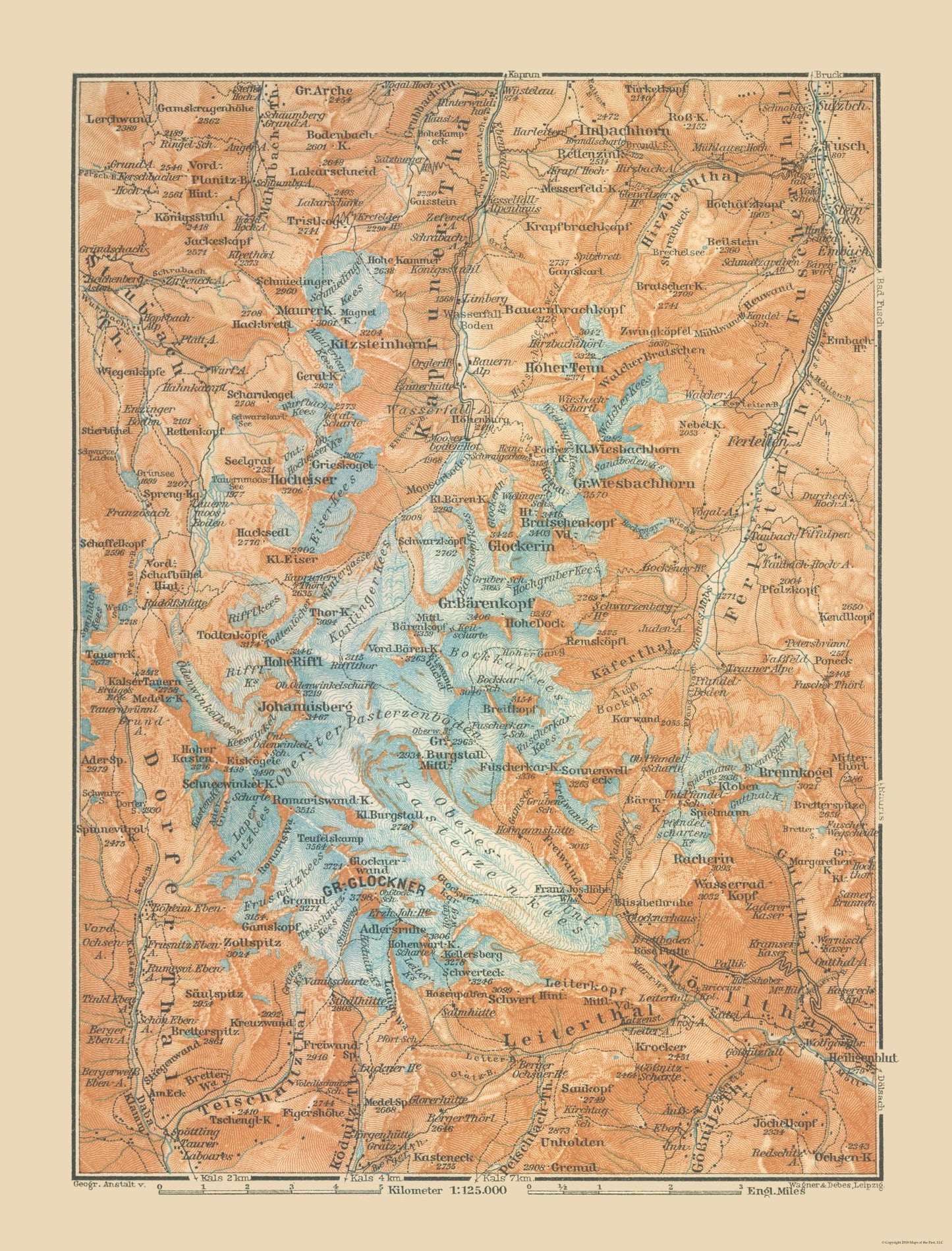 Historic Map - Glockner Barenkopf Region Austria - Baedeker 1910 - 23 x 30.22 - Vintage Wall Art