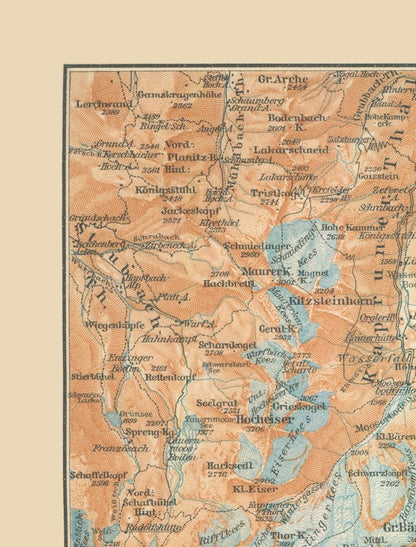 Historic Map - Glockner Barenkopf Region Austria - Baedeker 1910 - 23 x 30.22 - Vintage Wall Art