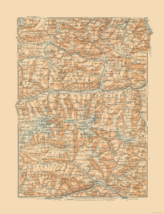 Historic Map - Hohe Tauern Austria - Baedeker 1910 - 23 x 29.92 - Vintage Wall Art