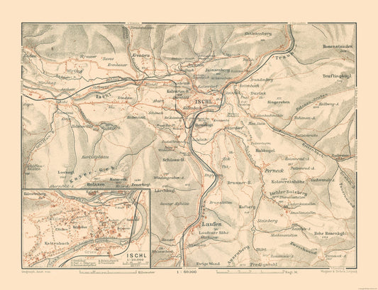 Historic Map - Ischl Austria - Baedeker 1910 - 30.02 x 23 - Vintage Wall Art