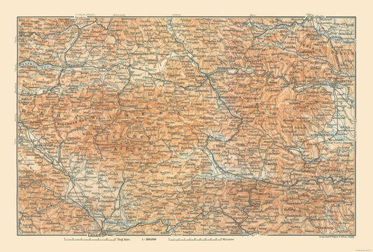 Historic Map - Karawanken Austria Mountains - Baedeker 1910 - 34.05 x 23 - Vintage Wall Art