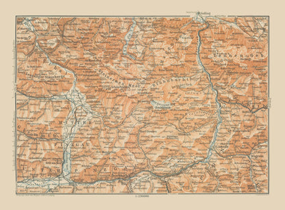 Historic Map - Mitter Pinzgau Region Austria - Baedeker 1910 - 31.29 x 23 - Vintage Wall Art