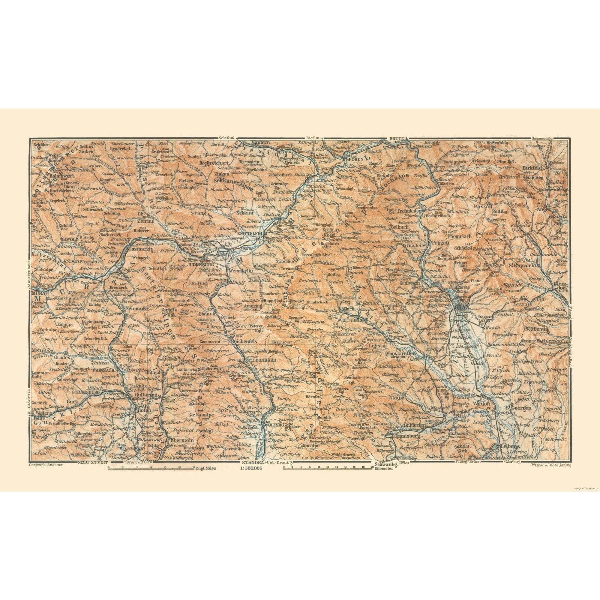 Historic Map - Styria Austria - Baedeker 1910 - 36.02 x 23 - Vintage W ...