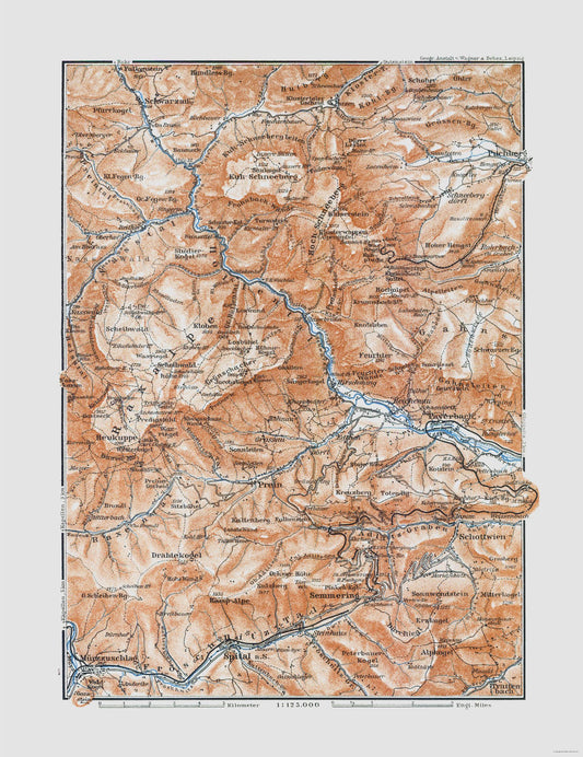 Historic Map - Raxalpe Austria - Baedeker 1910 - 23 x 29.87 - Vintage Wall Art