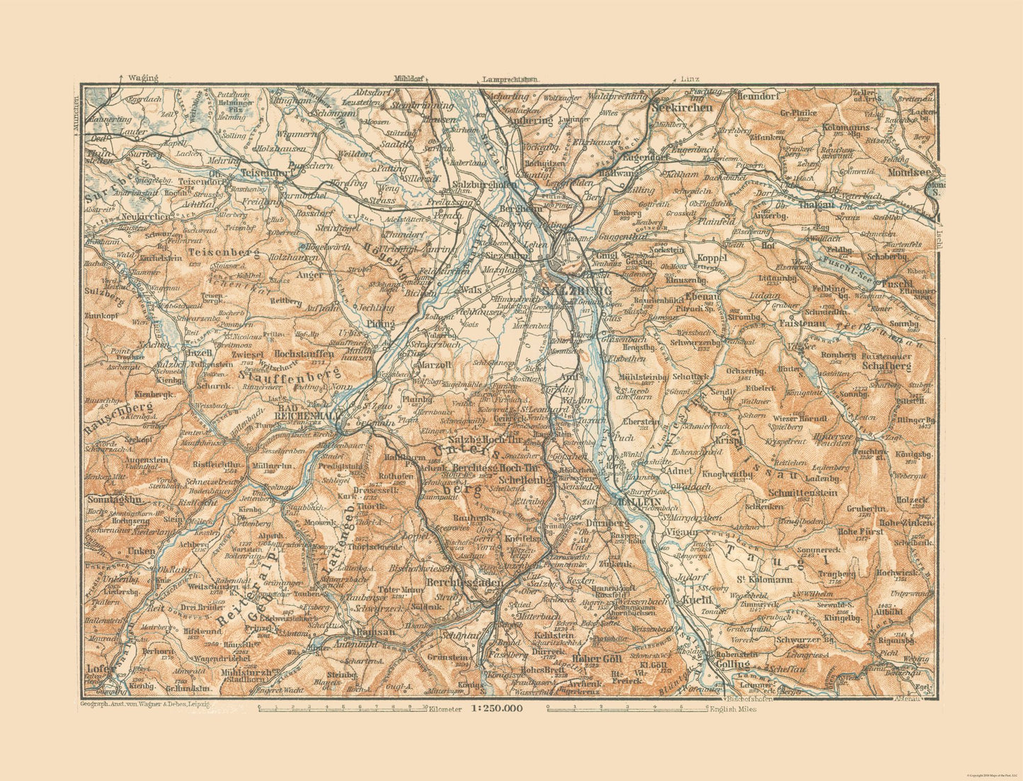 Historic Map - Salzburg Austria Vicinity- Baedeker 1910 - 30.15 x 23 - Vintage Wall Art