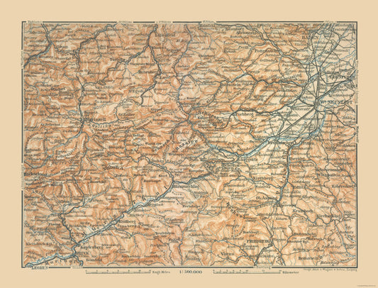 Historic Map - Gloggnitz Austria Vicinity - Baedeker 1910 - 30.16 x 23 - Vintage Wall Art