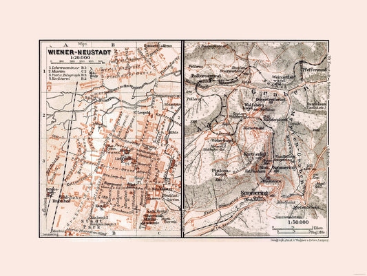 Historic Map - Wiener Neustadt Austria - Baedeker 1910 - 30.55 x 23 - Vintage Wall Art