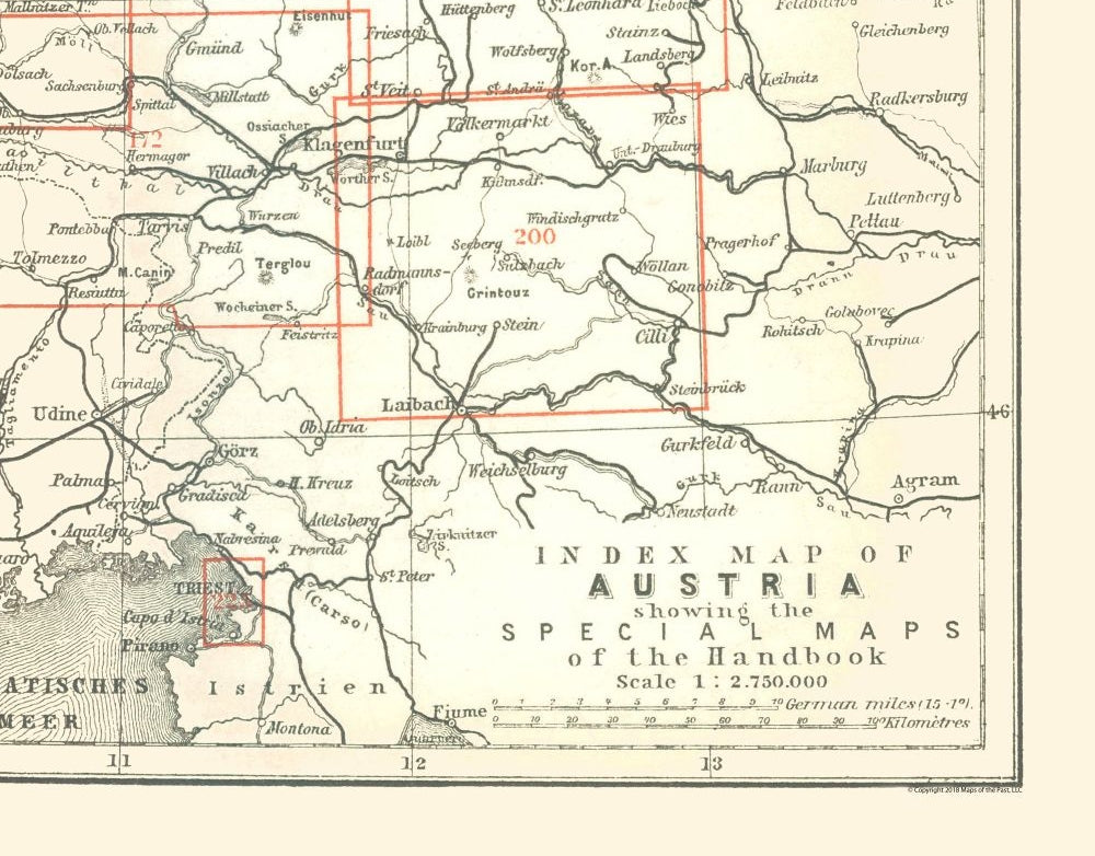 Historic Map - Austria - Baedeker 1896 - 29.42 x 23 - Vintage Wall Art