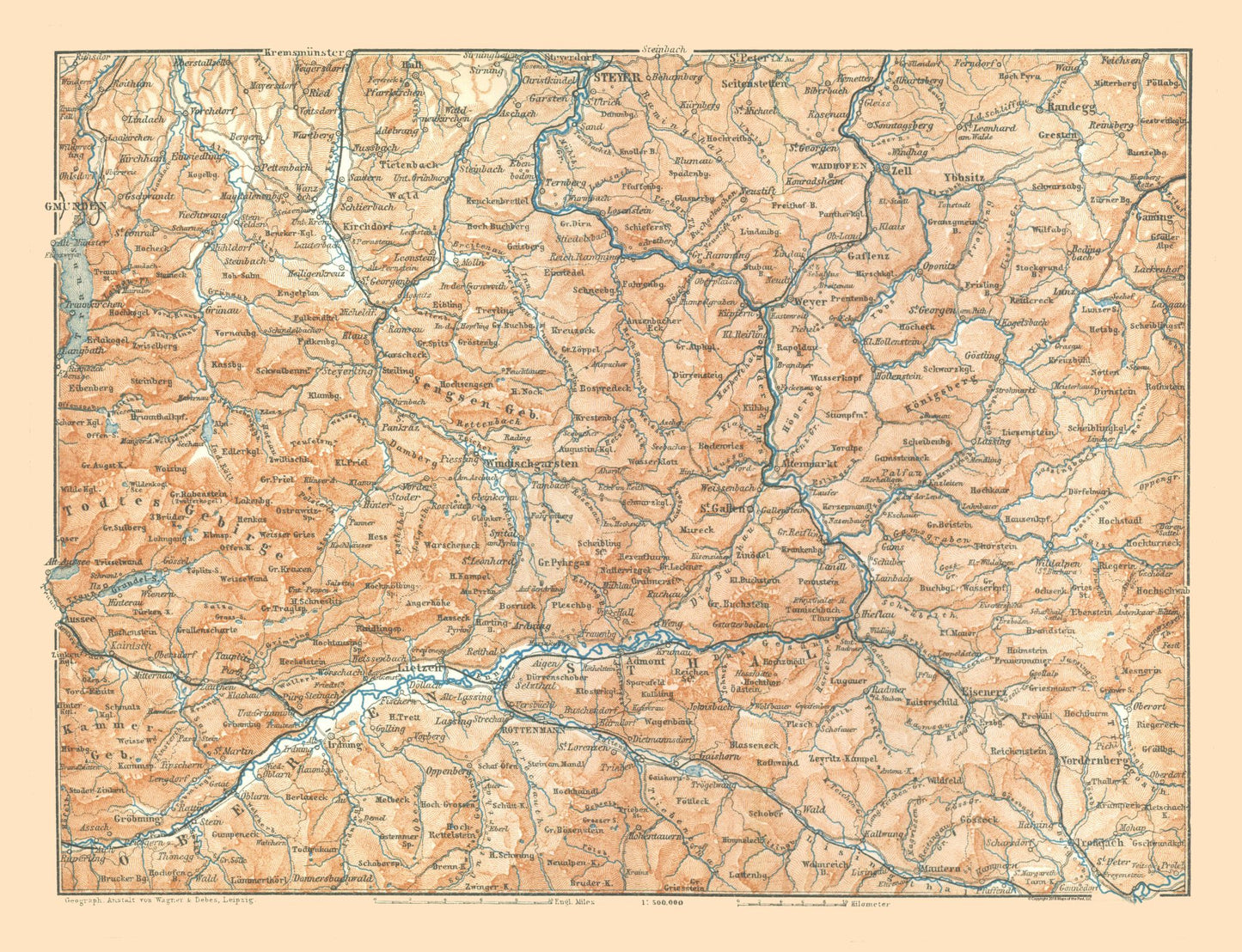 Historic Map - Upper Austria - Baedeker 1896 - 30.02 x 23 - Vintage Wall Art