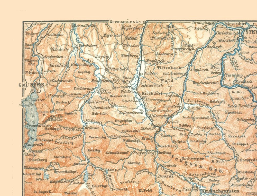 Historic Map - Upper Austria - Baedeker 1896 - 30.02 x 23 - Vintage Wall Art