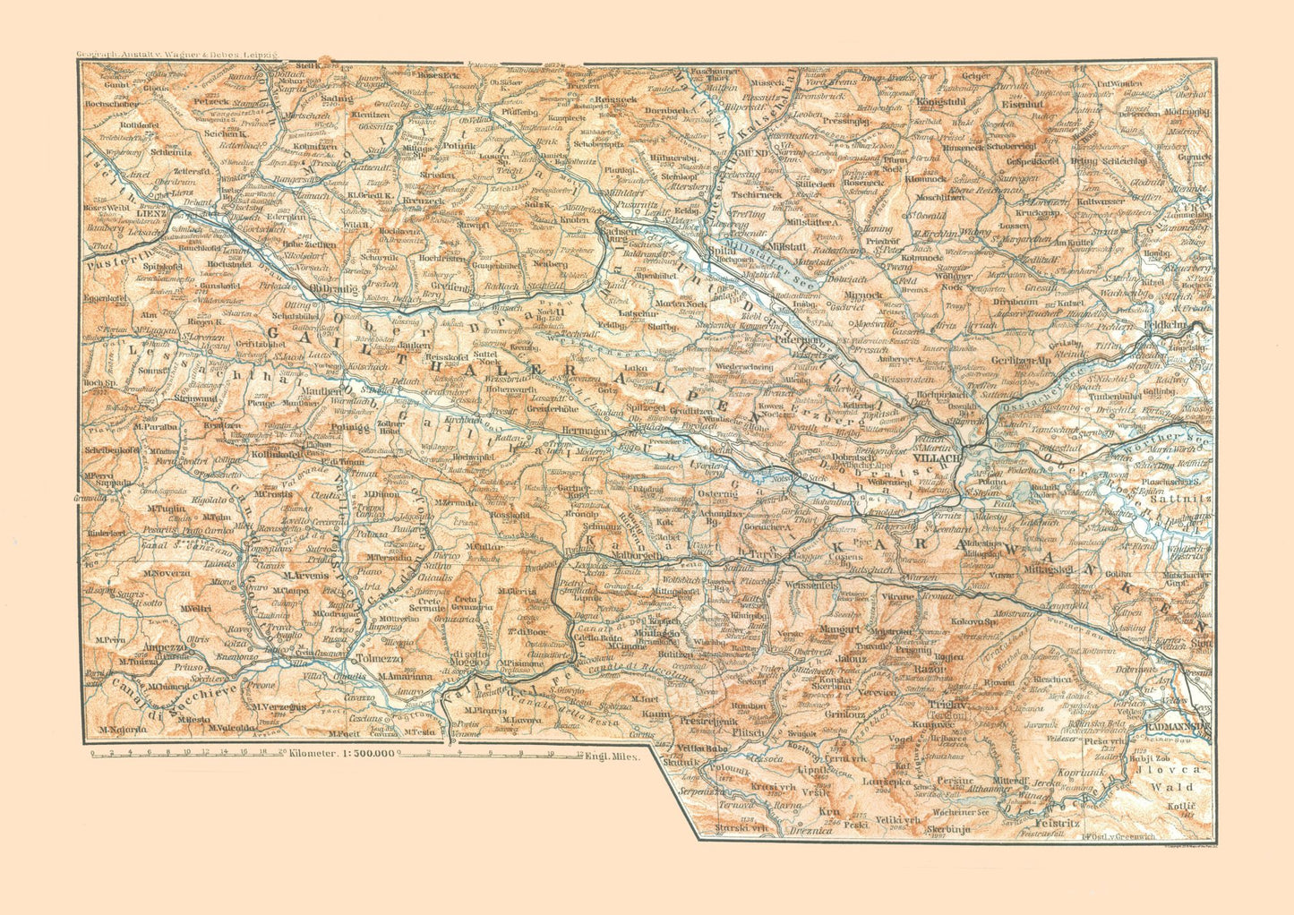 Historic Map - Gailthaler Alpen Austria - Baedeker 1896 - 32.52 x 23 - Vintage Wall Art