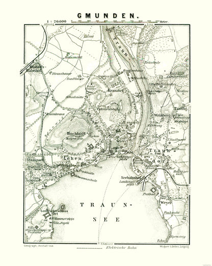 Historic Map - Gmunden Austria - Baedeker 1896 - 23 x 28.84 - Vintage Wall Art