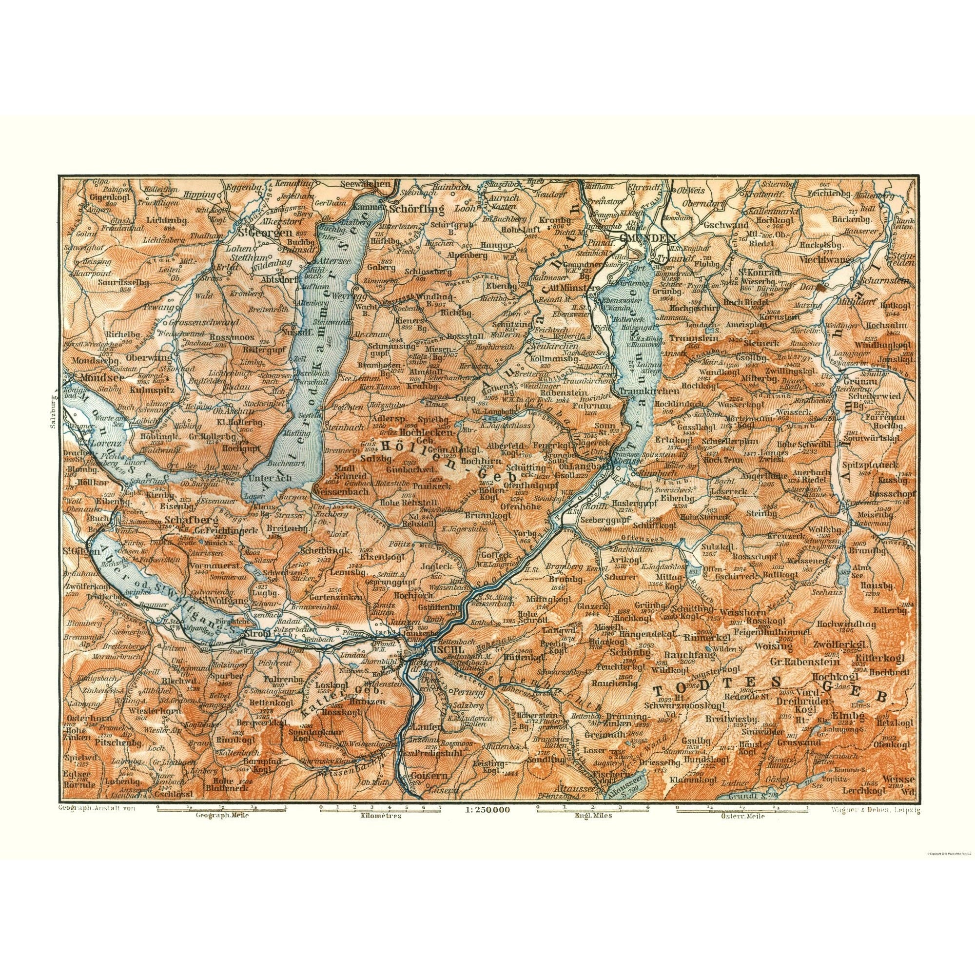 Historic Map - Hollen Geb Austria - Baedeker 1896 - 30.13 x 23 - Vinta ...