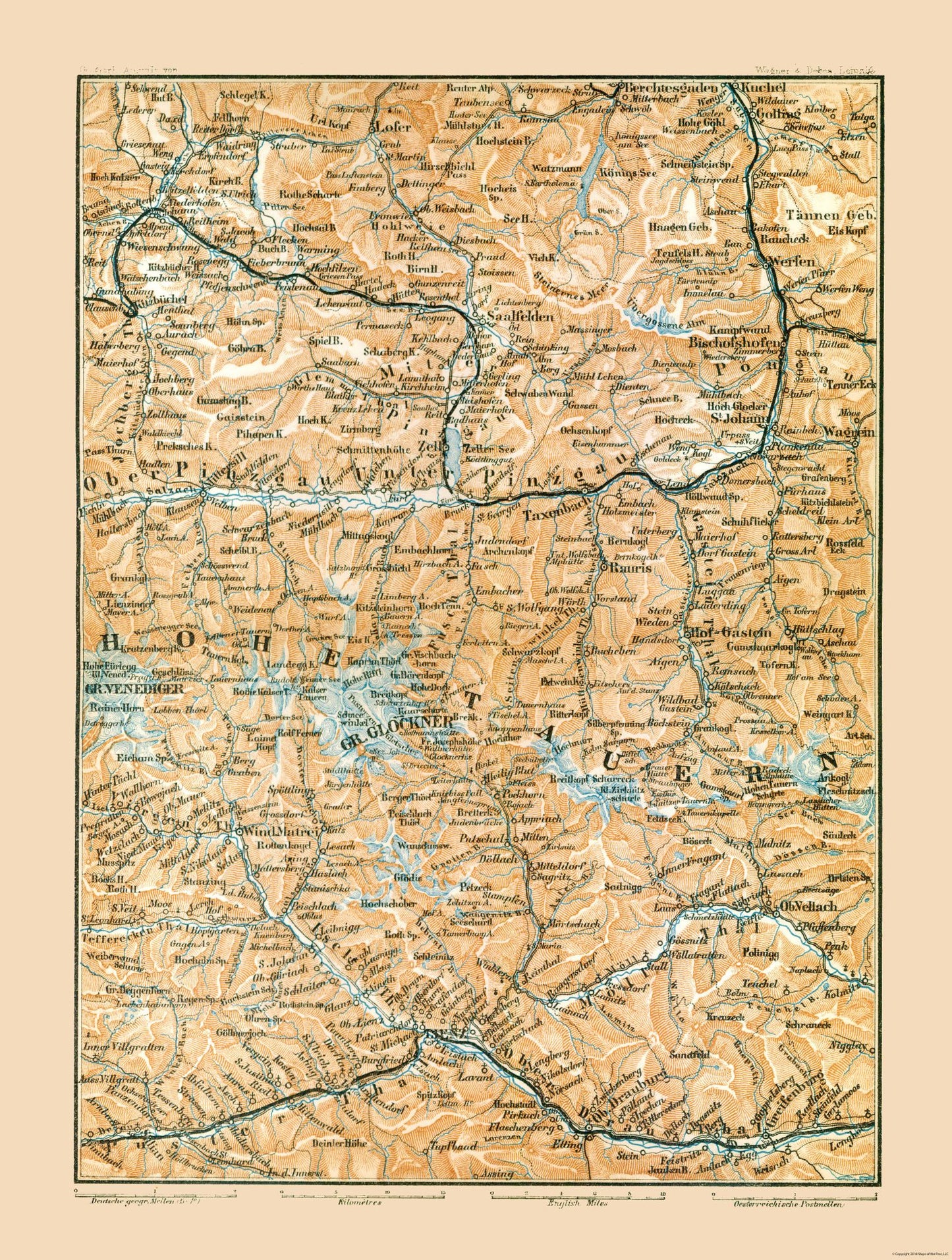 Historic Map - Hohe Tauern Austria - Baedeker 1896 - 23 x 30.45 - Vintage Wall Art