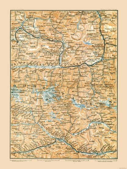 Historic Map - Hohe Tauern Austria - Baedeker 1896 - 23 x 30.45 - Vintage Wall Art