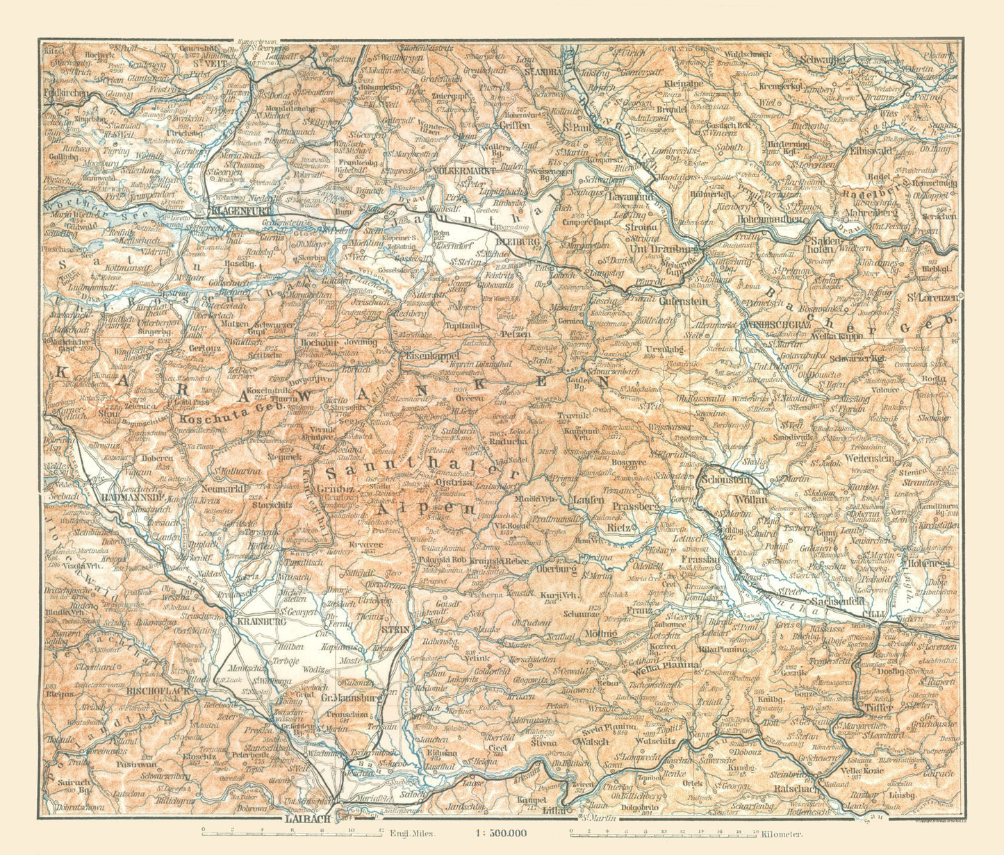 Historic Map - Karawanken Austria - Baedeker 1896 - 27.00 x 23 - Vintage Wall Art