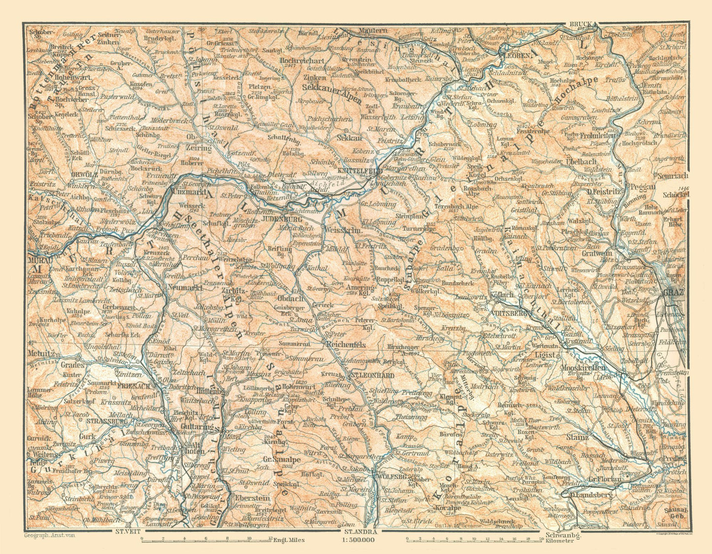 Historic Map - Murthal Austria - Baedeker 1896 - 29.57 x 23 - Vintage Wall Art