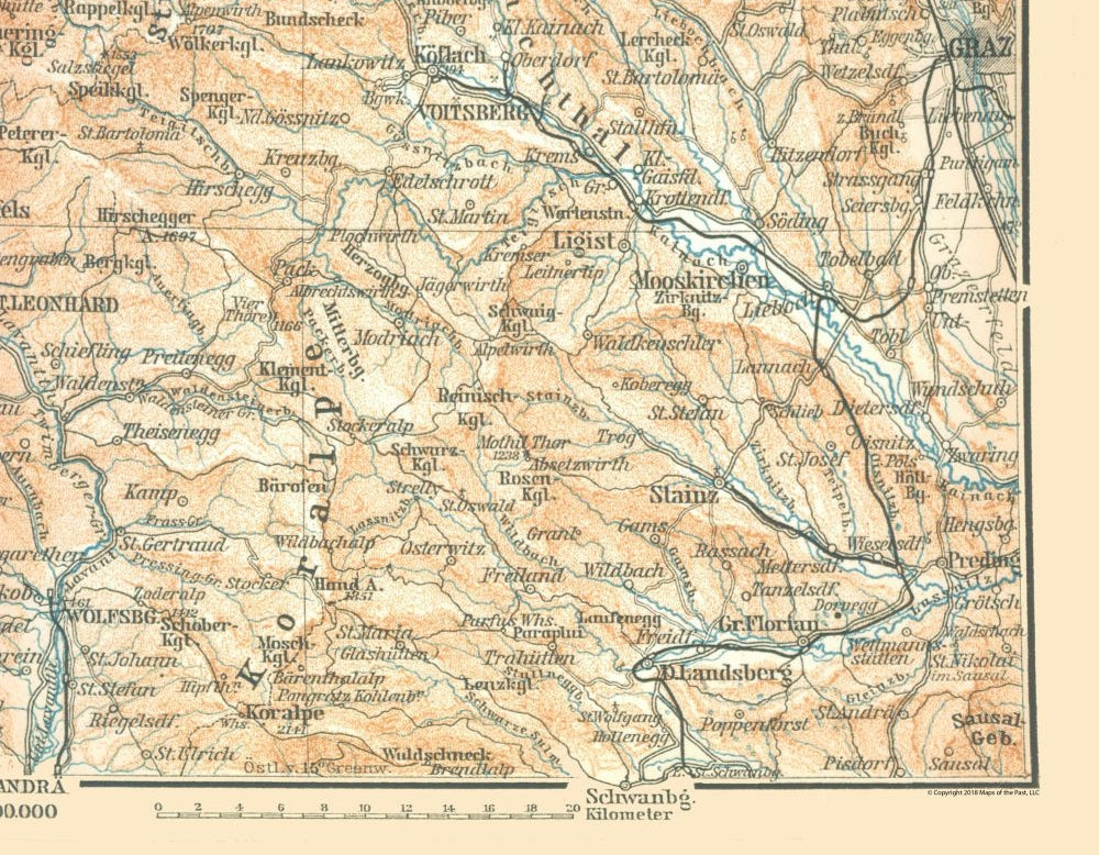 Historic Map - Murthal Austria - Baedeker 1896 - 29.57 x 23 - Vintage Wall Art