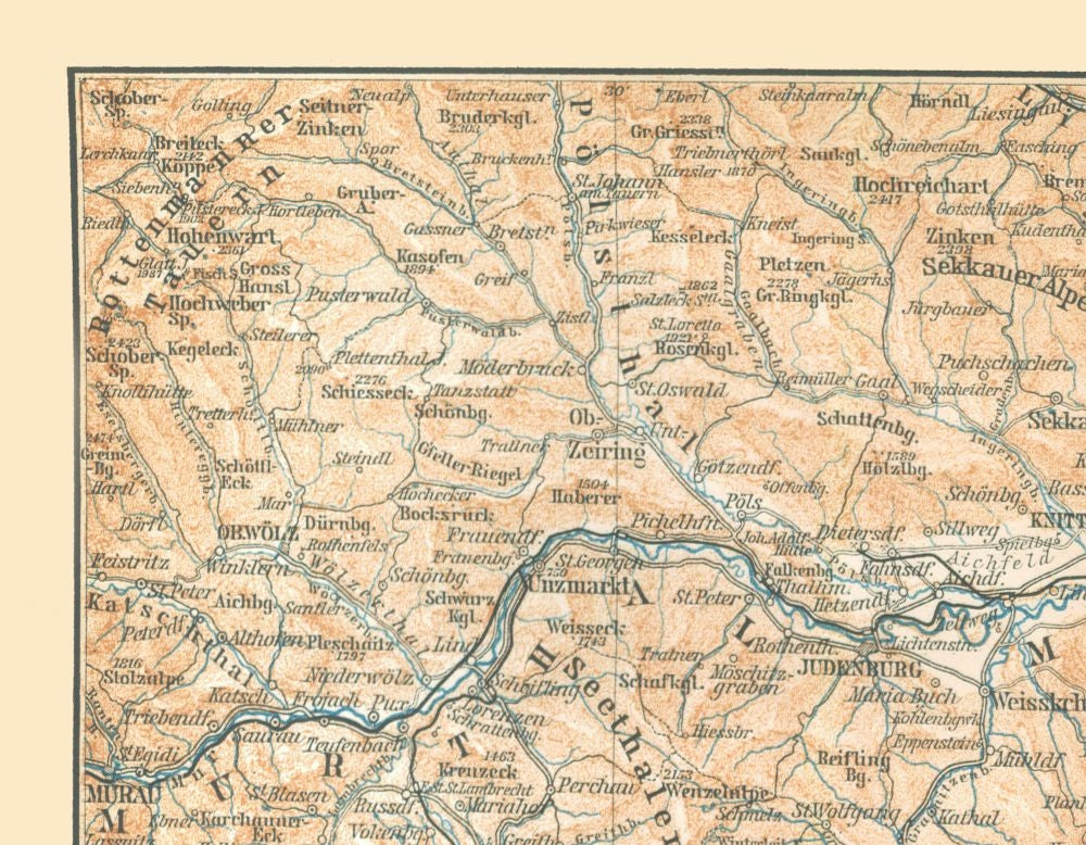 Historic Map - Murthal Austria - Baedeker 1896 - 29.57 x 23 - Vintage Wall Art