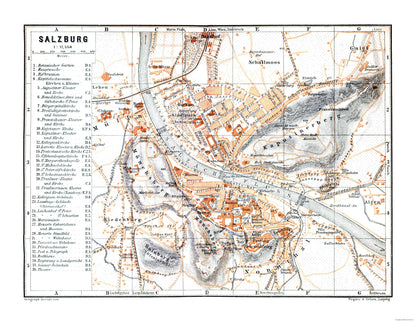 Historic Map - Salzburg Austria - Baedeker 1896 - 29.72 x 23 - Vintage Wall Art