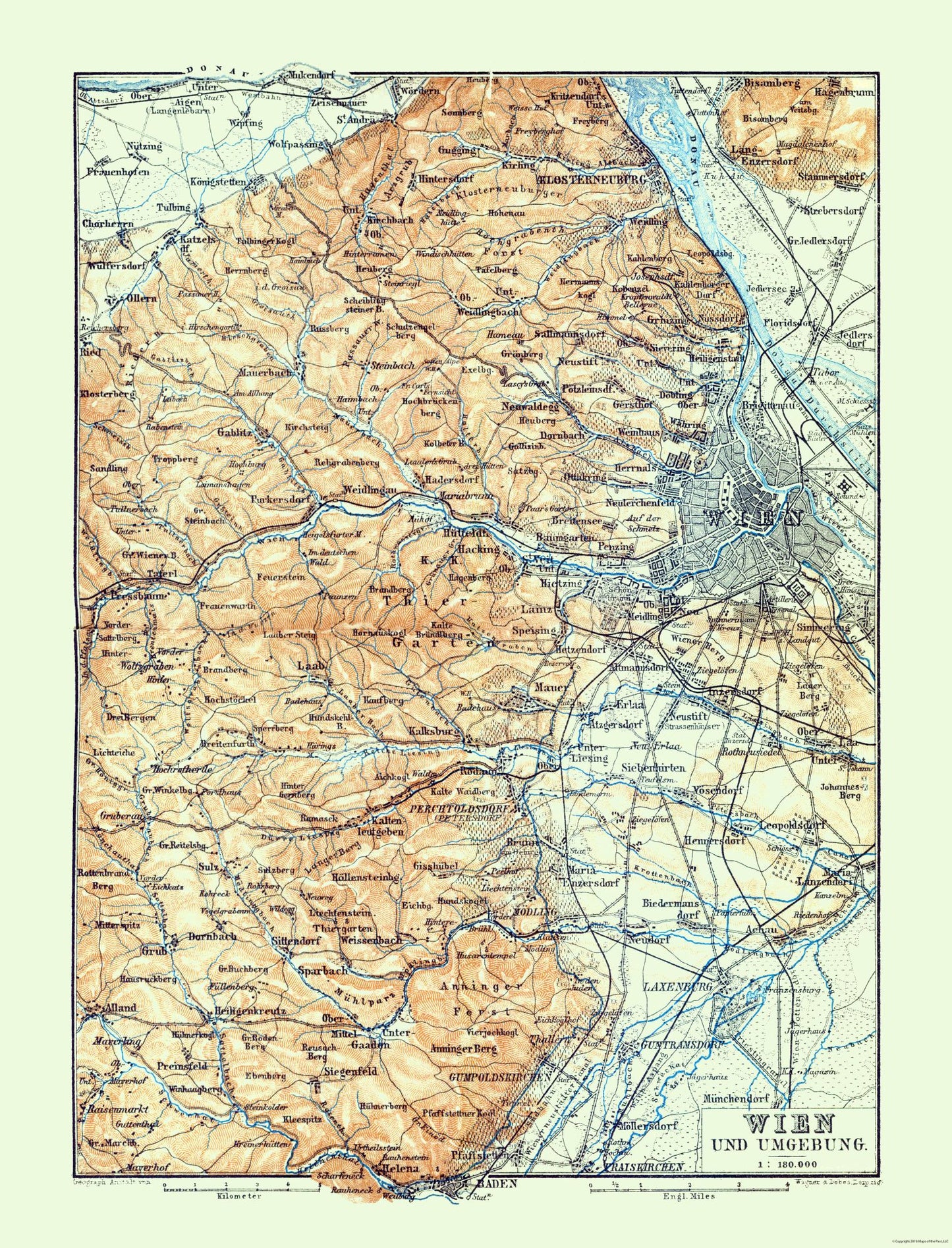 Historic Map - Vienna Austria Vicinity - Baedeker 1896 - 23 x 30.17 - Vintage Wall Art