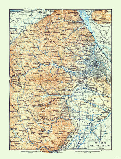 Historic Map - Vienna Austria Vicinity - Baedeker 1896 - 23 x 30.17 - Vintage Wall Art