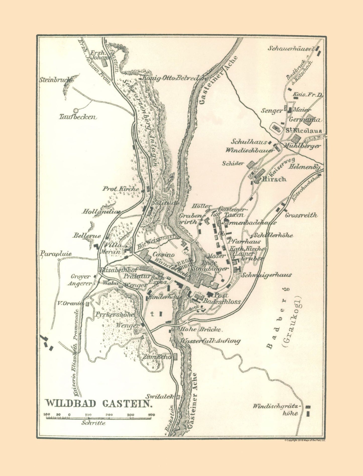 Historic Map - Bad Gastein Austria - Baedeker 1896 - 23 x 30.10 - Vintage Wall Art