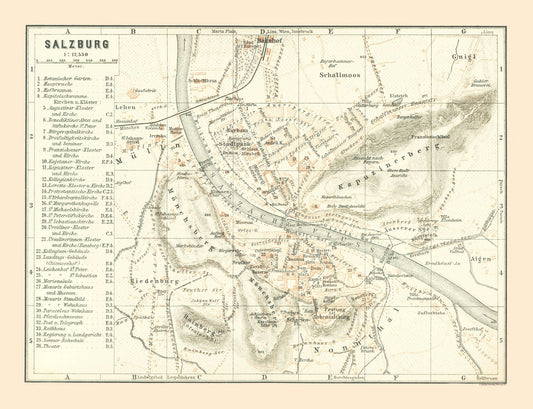 Historic Map - Salzburg Austria - Baedeker 1896 - 30.01 x 23 - Vintage Wall Art