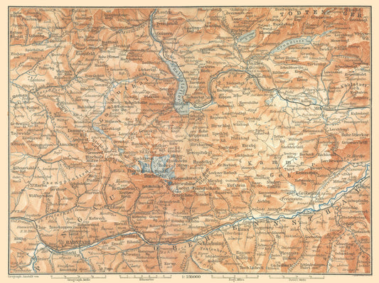 Historic Map - Austria Dauchstein Mountains - Baedeker 1896 - 30.80 x 23 - Vintage Wall Art