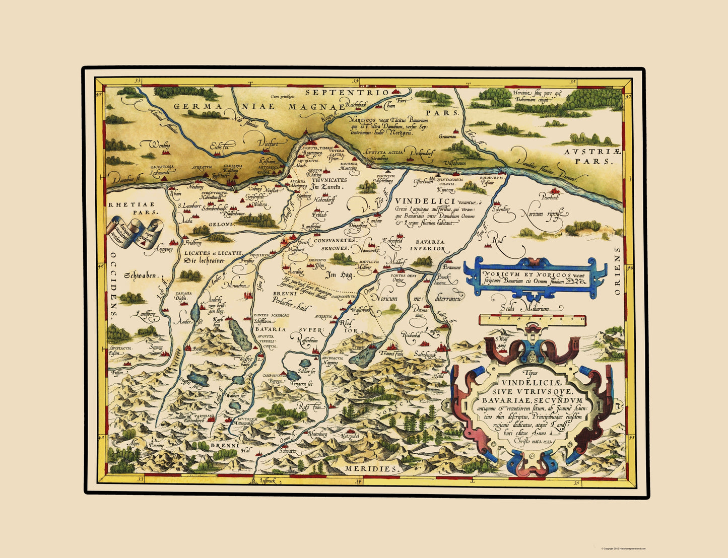 Historic Map - Bavaria Region Germany - Ortelius 1570 - 23 x 29.99 - Vintage Wall Art