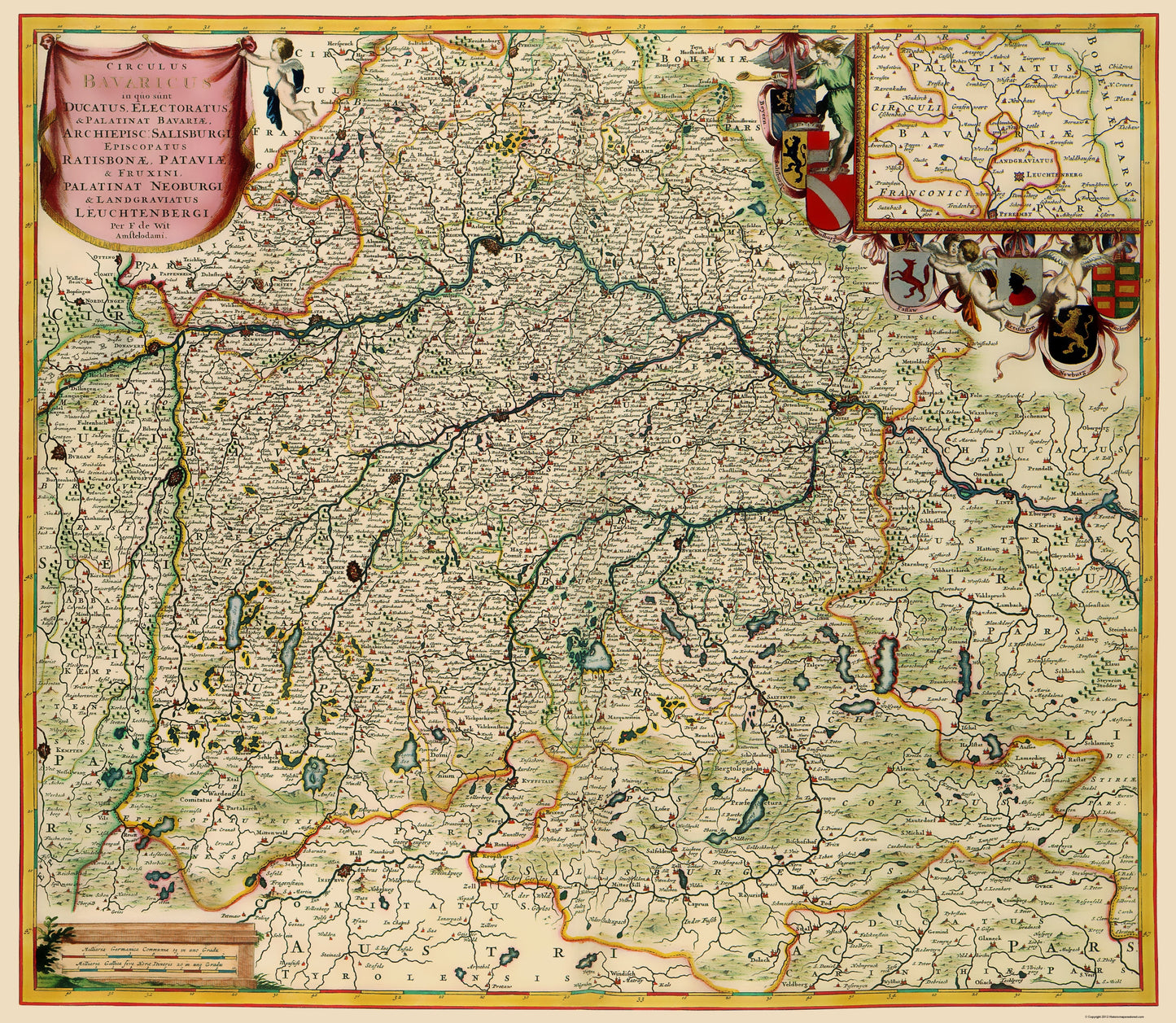 Historic Map - Bavaria Region Germany - De Wit 1688 - 23 x 26.45 - Vintage Wall Art