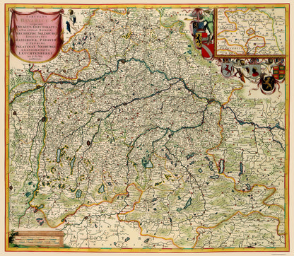 Historic Map - Bavaria Region Germany - De Wit 1688 - 23 x 26.45 - Vintage Wall Art