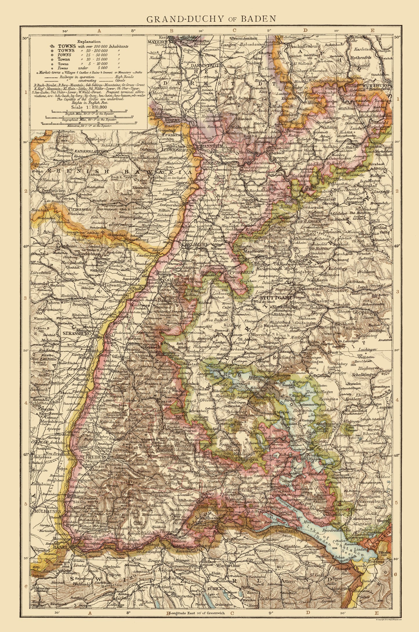 Historic Map - Grand Duchy Baden Germany - Andree 1895 - 23 x 34.70 - Vintage Wall Art