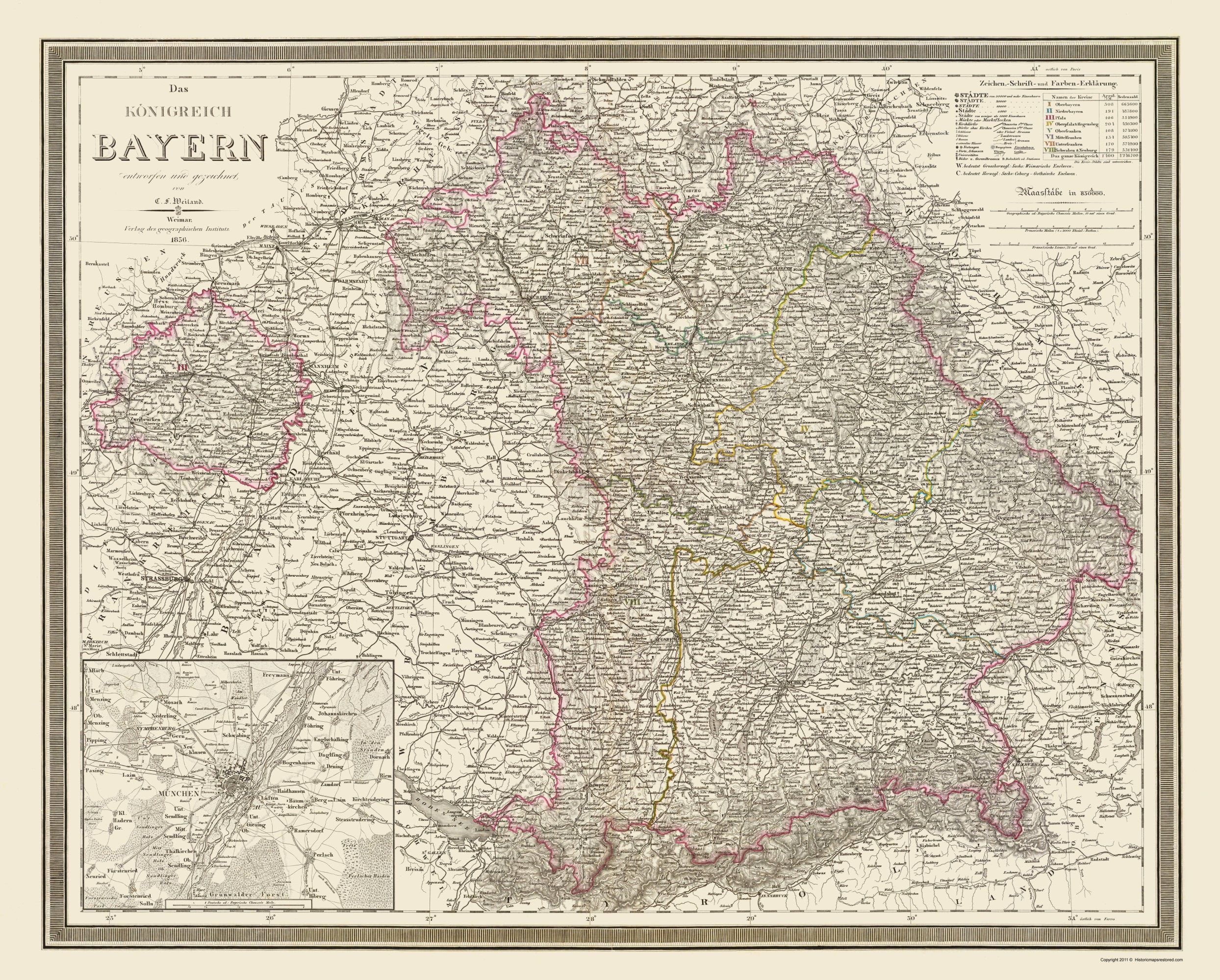 Historic Map - Bavaria Region Germany - Weiland 1856 - 23 x 28.62 - Vi ...