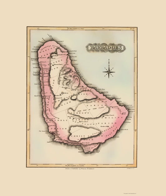 Historic Map - Barbados - Lucas 1823 - 23 x 27.24 - Vintage Wall Art