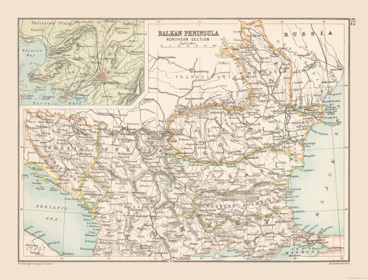 Historic Map - Balkan Peninsula Northern - Bartholomew 1892 - 30.27 x 23 - Vintage Wall Art