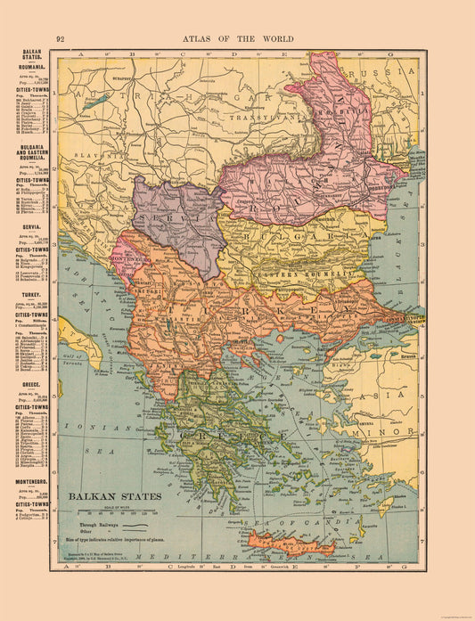 Historic Map - Balkan States Europe - Hammond 1910 - 23 x 30.08 - Vintage Wall Art