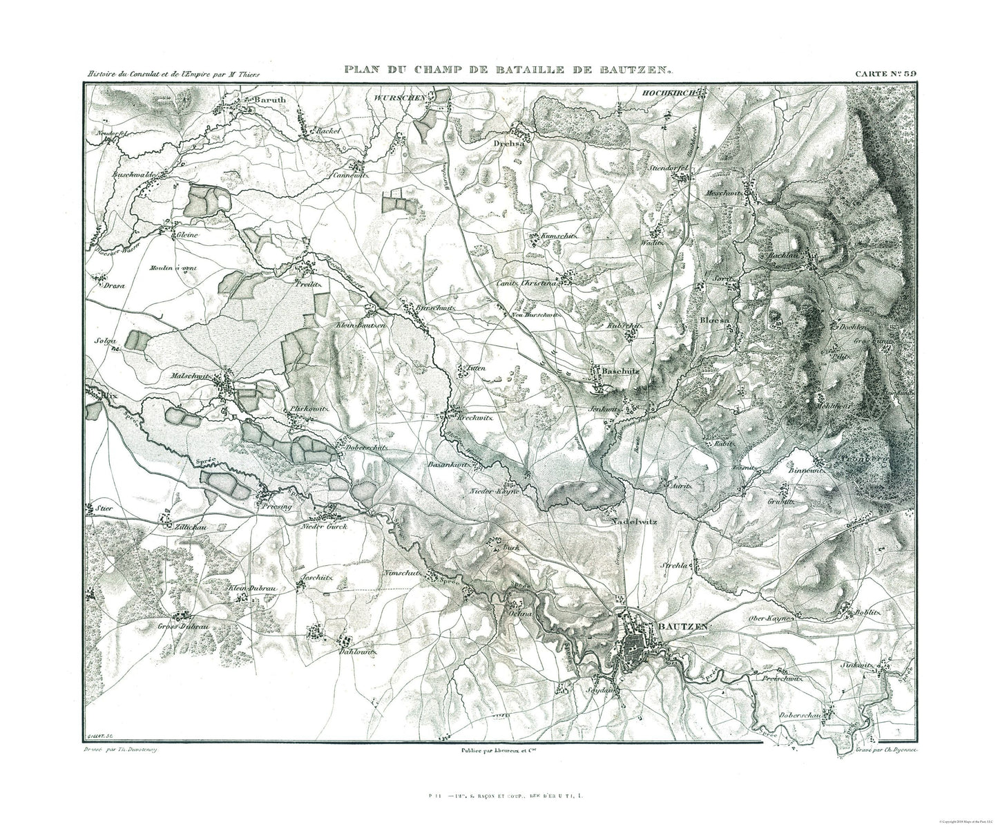 Historic War Map - Bautzen Germany Battlefield Plan - Thiers 1866 - 27.77 x 23 - Vintage Wall Art