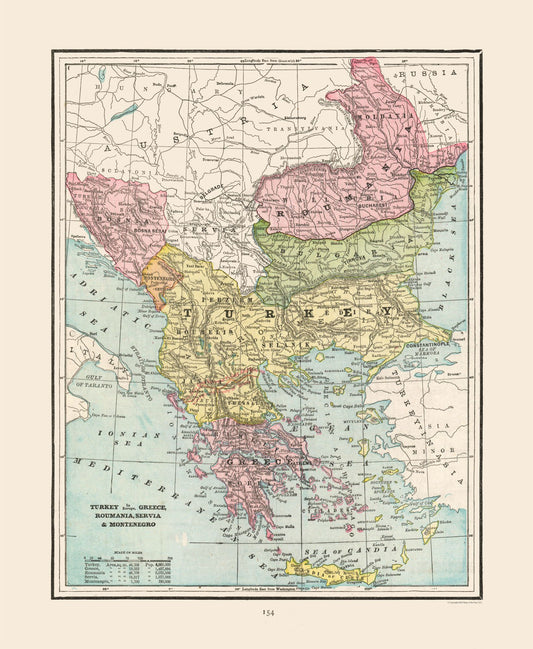 Historic Map - Turkey Greece Romania Serbia - Cram 1892 - 23 x 28.00 - Vintage Wall Art