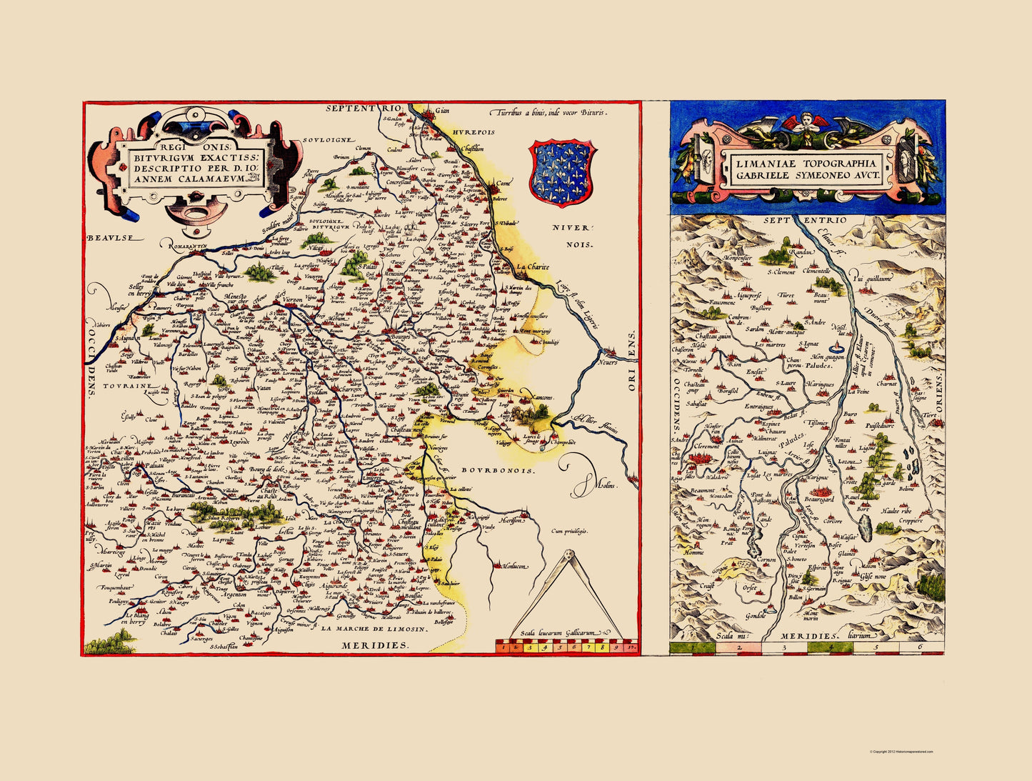 Historic Map - Berry Limagne Antique France - Ortelius 1579 - 23 x 30.41 - Vintage Wall Art