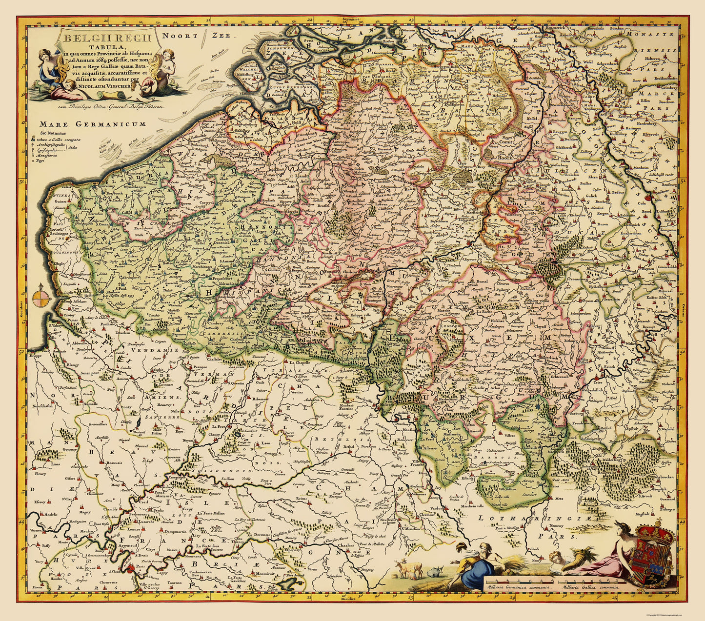 Historic Map - Belgium - Visscher 1684 - 23 x 26.12 - Vintage Wall Art