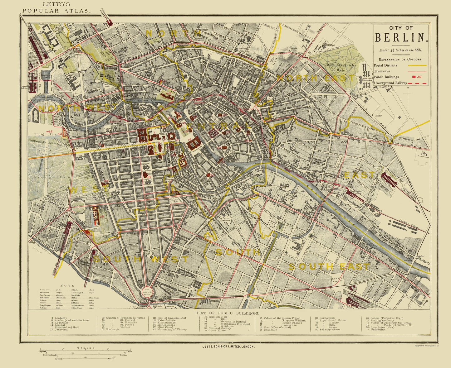 Historic Map - Berlin Plat Germany - Letts 1883 - 23 x 28.14 - Vintage Wall Art